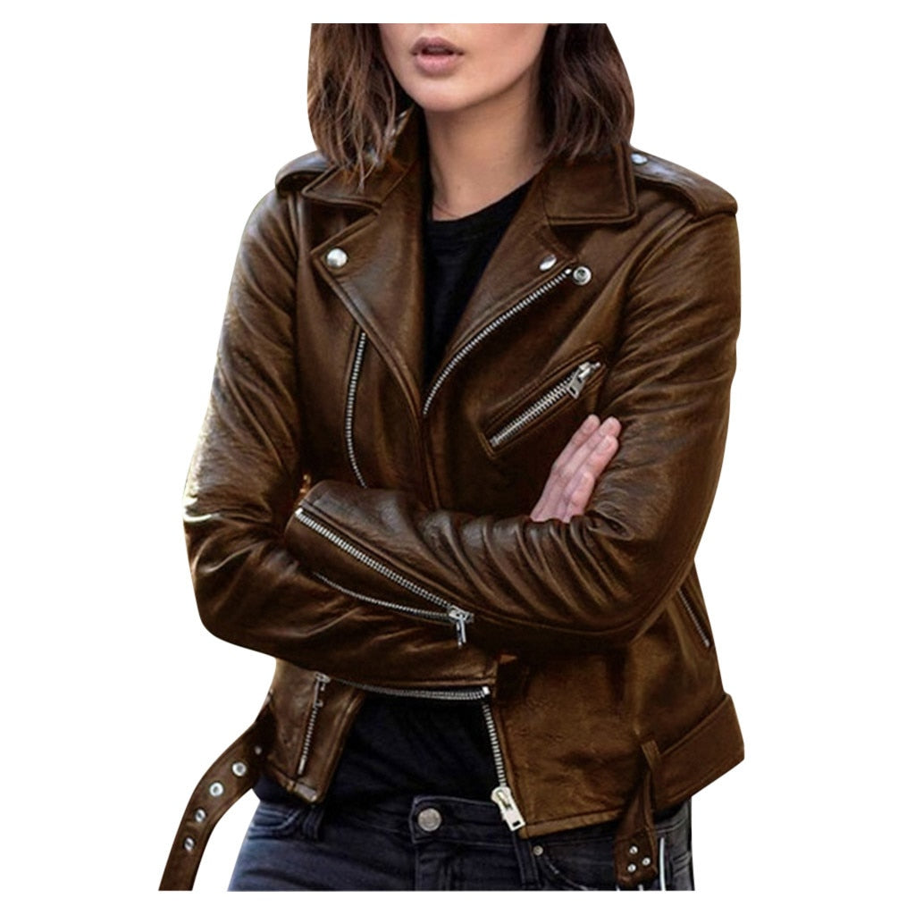 Zipper Equipped Long Sleeves Moto Jacket