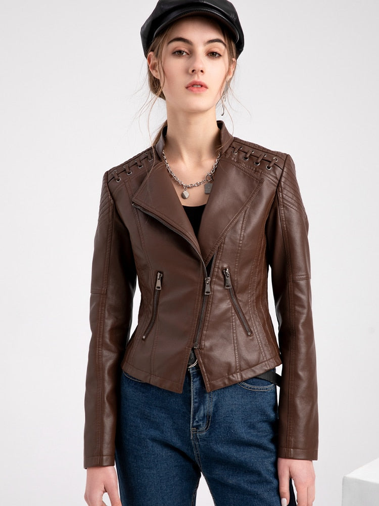 Thin Motorcycle Lace up Leather Jacket