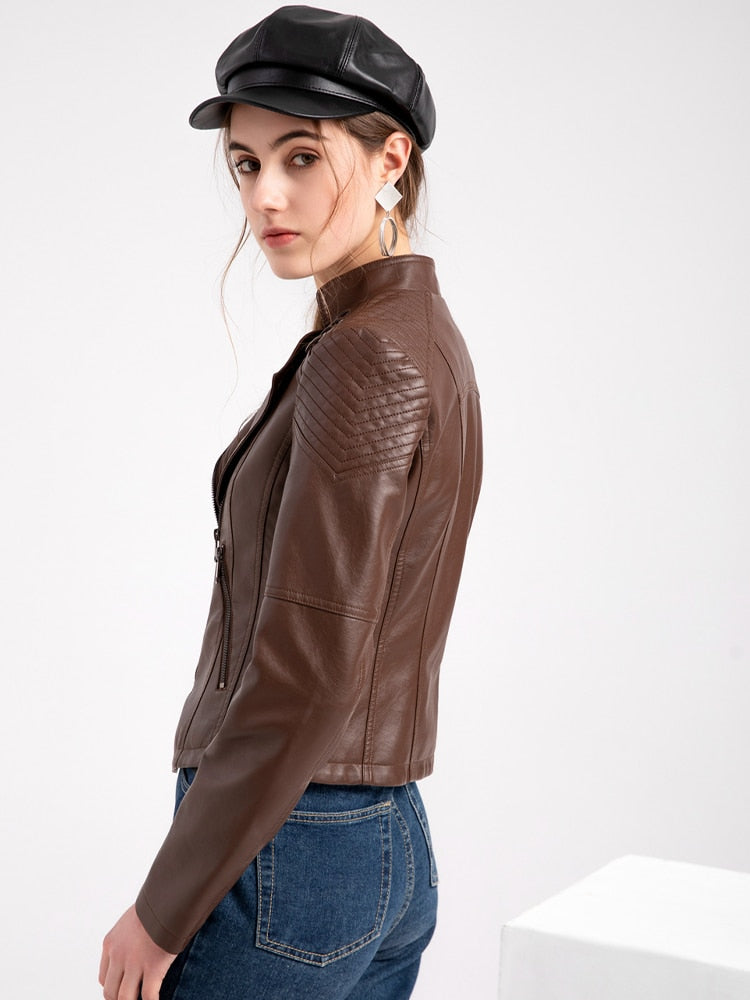 Thin Motorcycle Lace up Leather Jacket