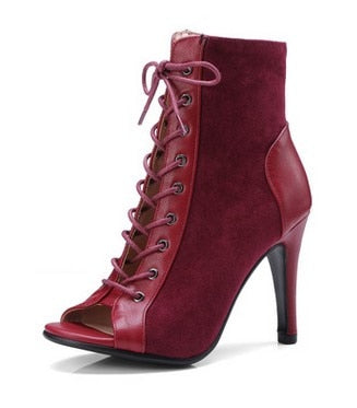 Open Toe Lace-Up high heel Ankle boots