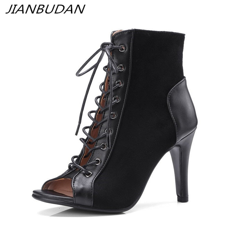 Open Toe Lace-Up high heel Ankle boots