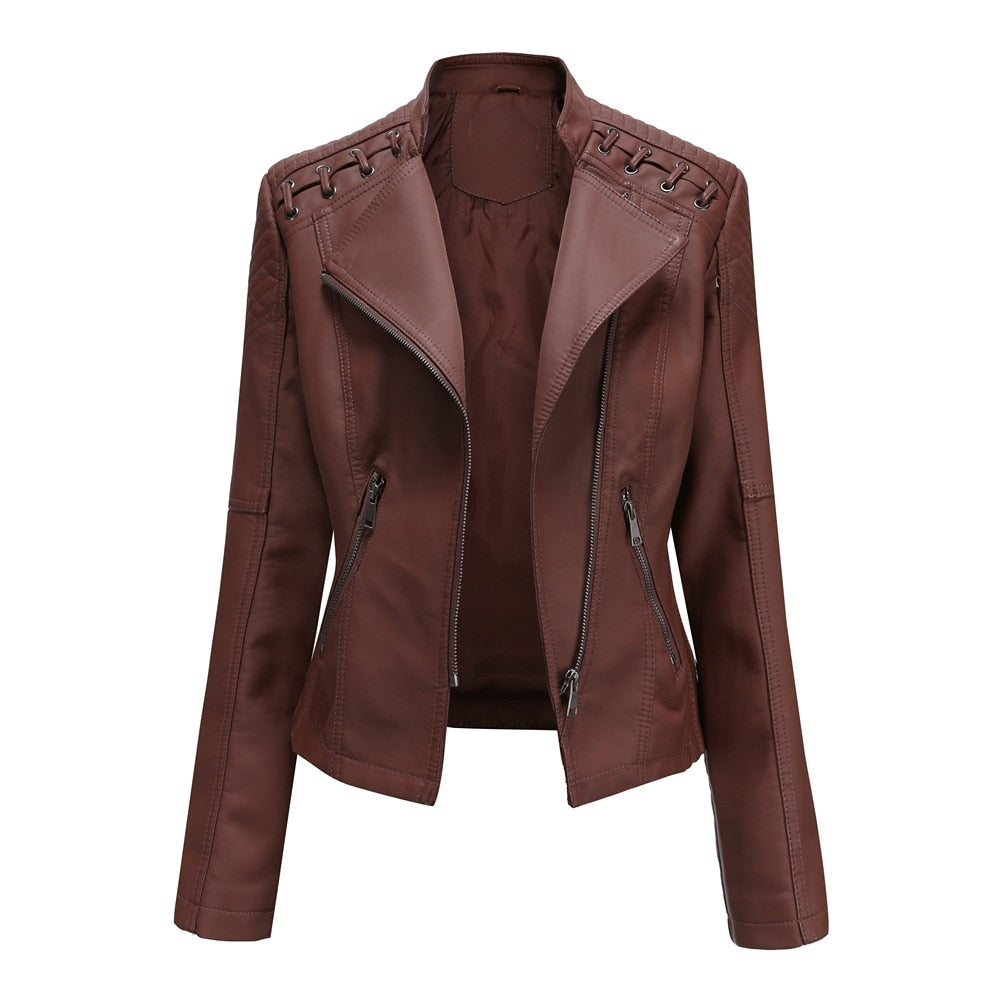 Thin Motorcycle Lace up Leather Jacket