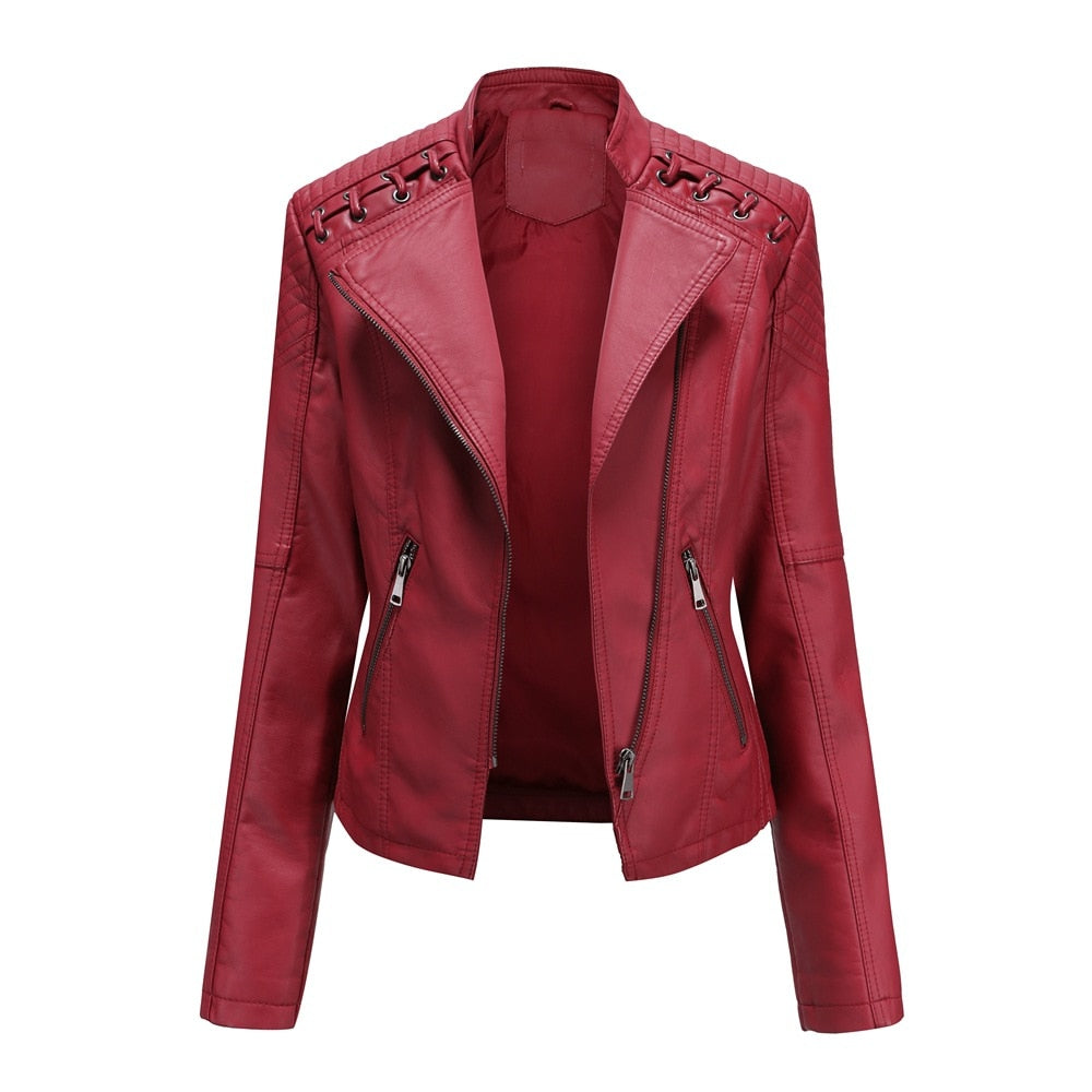 Thin Motorcycle Lace up Leather Jacket