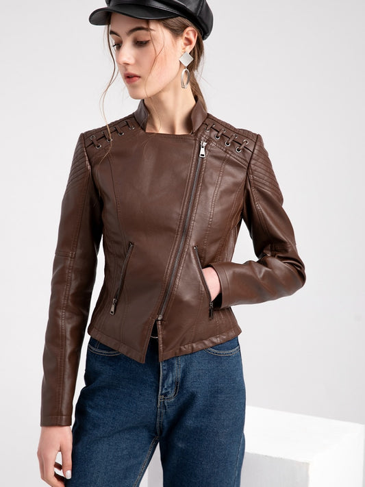 Thin Motorcycle Lace up Leather Jacket