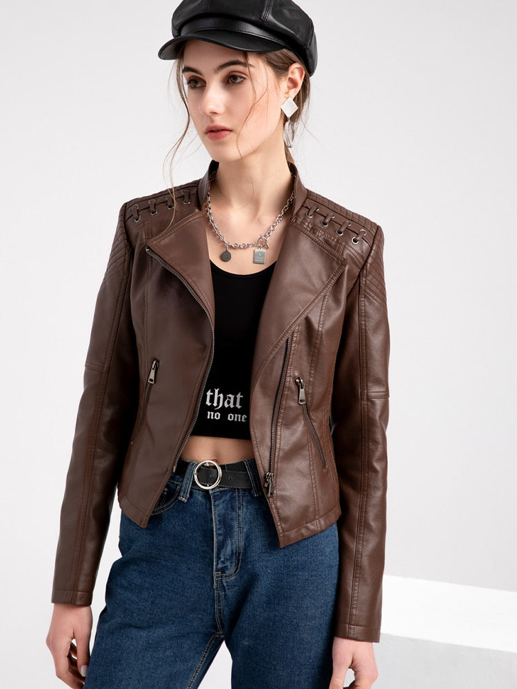 Thin Motorcycle Lace up Leather Jacket