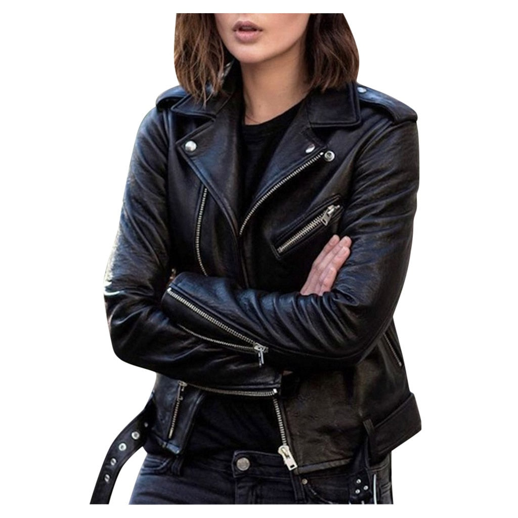 Zipper Equipped Long Sleeves Moto Jacket