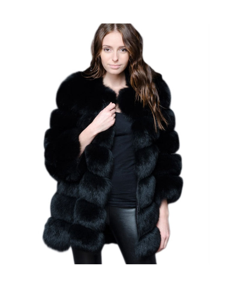 Woman Winter Fluffy Faux Fur Coat