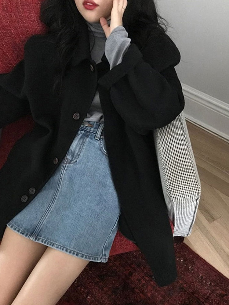 Faux Wool Long Sleeve Causal Coat