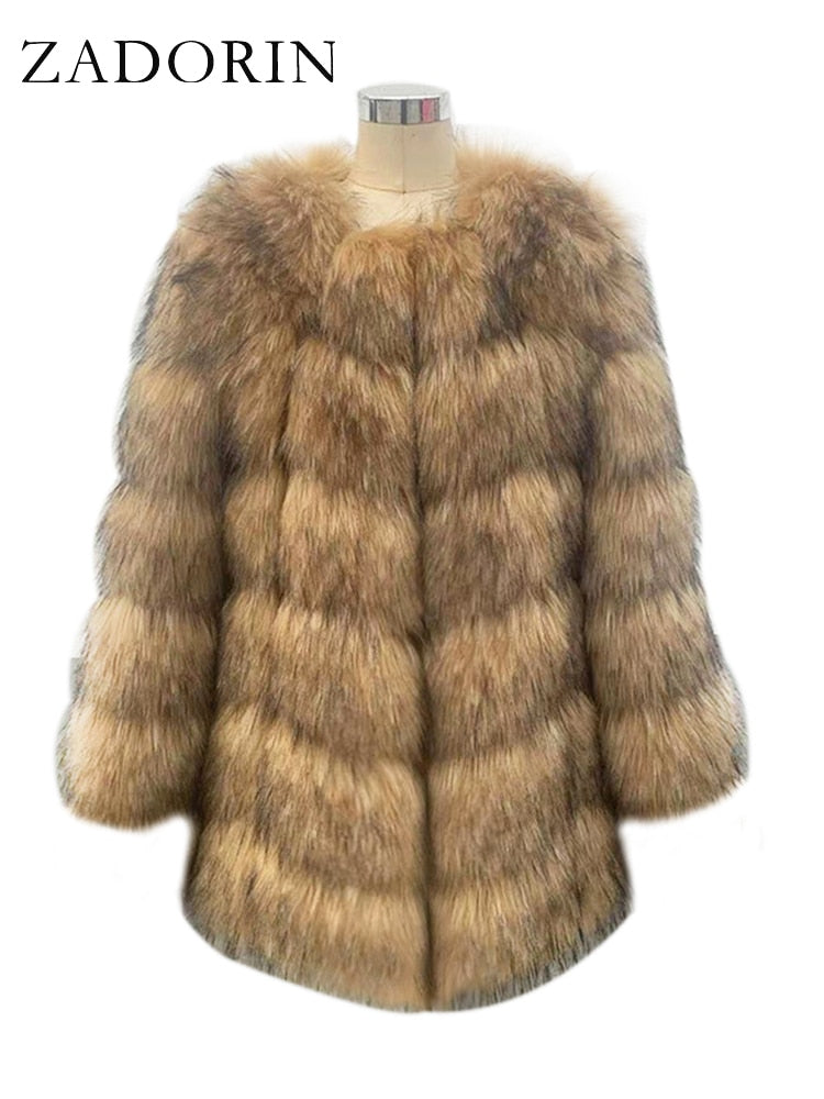 Woman Winter Fluffy Faux Fur Coat